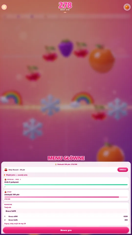 Menu Fruvio z daily misą i rankingiem